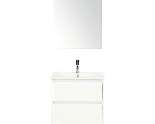 Set de meubles de salles de bains Sanox Dante lxhxp 61 x 170 x 46 cm couleur de façade blanc haute brillance avec vasque en céramique blanc