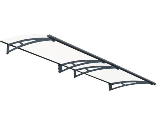 Auvent PALRAM-Canopia Aquila 302x91,5 cm anthracite polycarbonate transparent Auvent avec panneaux transparents et supports gris pour la protection contre les intempéries
