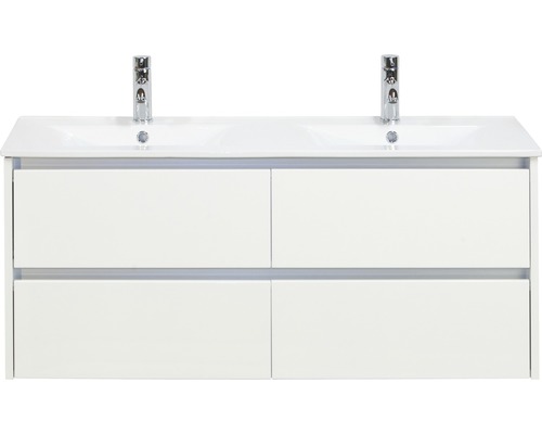 Set de meubles de salles de bains Sanox Dante lxhxp 121 x 52 x 46 cm couleur de façade blanc haute brillance avec vasque en céramique blanc