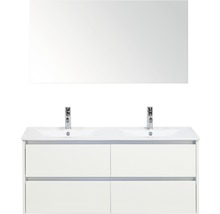 Badmöbel-Set Sanox Dante BxHxT 121 x 170 x 46 cm Frontfarbe weiß hochglanz mit Waschtisch Keramik weiß und Keramik-Doppelwaschtisch Spiegel Waschtischunterschrank