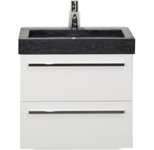 Badmöbel-Set Sanox Seville BxHxT 61 x 58 x 45,5 cm Frontfarbe weiß hochglanz mit Waschtisch Naturstein schwarz