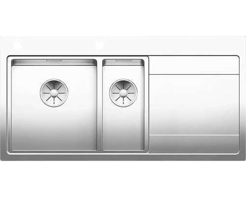 Spüle Blanco DIVON II 6 S-IF 1000 x 510 mm edelstahl seidenglanz 521661 1 Spülbecken Mit Tropffläche Becken links Mit Restebecken Flächenbündige Optik Spüle aus Edelstahl mit zwei Becken und Abtropffläche