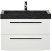 Badmöbel-Set Sanox Seville BxHxT 81 x 58 x 45,5 cm Frontfarbe weiß hochglanz mit Waschtisch Naturstein schwarz