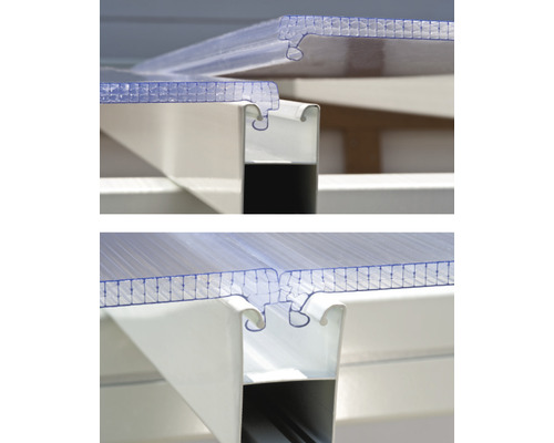 Gros plan de plaques en polycarbonate sur un cadre blanc