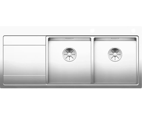 Edelstahlspüle mit zwei Becken und Abtropffläche