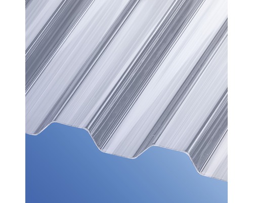 Plaque ondulée Gutta polycarbonate trapèze 76/18 transparente rainurée 2000 x 950 x 1,4 mm