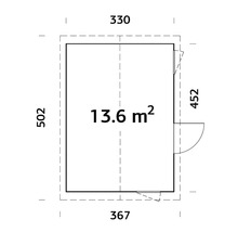 Grundriss mit Abmessungen: 502 x 330 x 367 x 452 cm, Fläche 13.6 Quadratmeter