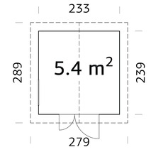 Plan avec dimensions : 233 x 289 cm, surface 5,4 m²