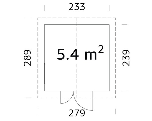 Plan avec dimensions : 233 x 289 cm, surface 5,4 m²