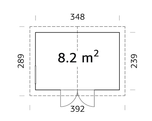 Grundrisszeichnung mit den Abmessungen 289 mal 348 Zentimeter und einer Fläche von 8,2 Quadratmetern