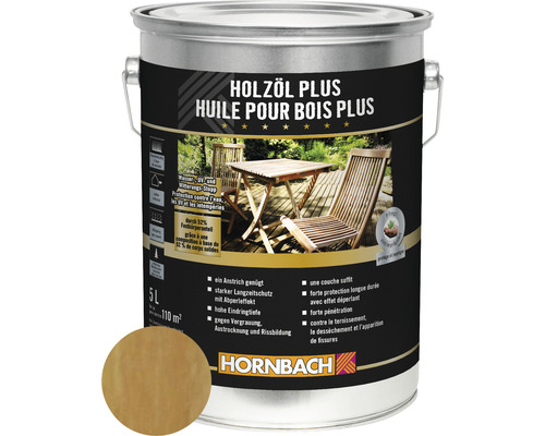 Huile pour bois HORNBACH Plus sapin de Douglas 5 l Huile pour bois Plus en seau de 5 litres pour l''extérieur