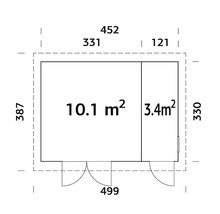 Grundriss eines Gartenhauses mit Massangaben