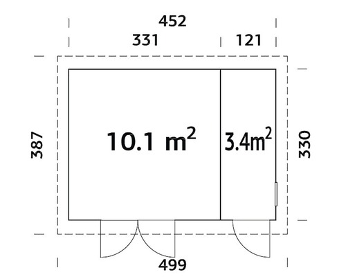 Grundriss eines Gartenhauses mit Massangaben