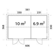 Gerätehaus Palmako Olaf 16,9 m² inkl. Fußboden 606 x 368 cm natur
