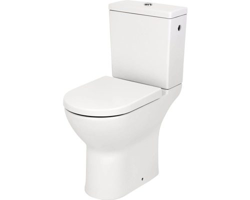 WC avec réservoir VitrA S50 cuvette à fond creux surélevé blanc brillant hygieneglaze avec abattant 9796B003-7200
