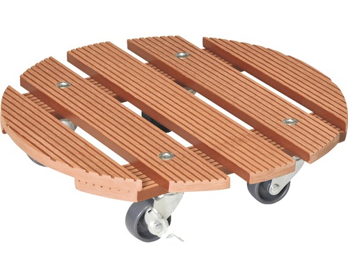 Chariot de plante bois composite Ø 29 cm capacité de charge max. 100 kg marron Support à roulettes en bois avec roulettes