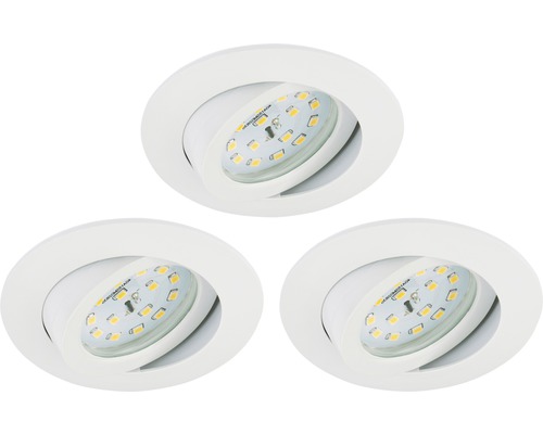 Éclairage à LED à encastrer lot de 3 blanc avec ampoule 3x400 lm 3 000 K blanc chaud Ø 68 mm rond plastique IP23