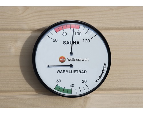 Sauna Doppelhygrometer Weka Ø 160 mm mit 2 Anzeigetafeln Saunathermometer zur Messung der Temperatur