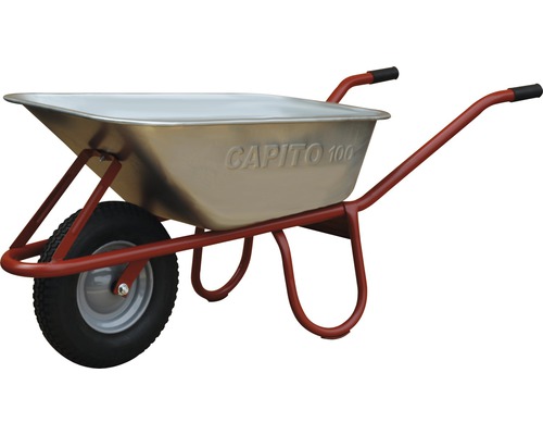 Brouette CAPITO standard ALLCAR 100 litres cuve profonde, roues en caoutchouc avec bague d'arrêt et jante en acier, avec poignées en plastique