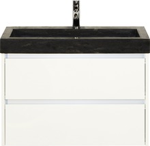 Badmöbel-Set Sanox Dante BxHxT 81 x 58 x 45,5 cm Frontfarbe weiß hochglanz mit Waschtisch Naturstein schwarz