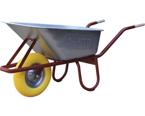 Brouette Pro CAPITO à cuve profonde EUROCAR 100 litres, cuve profonde, roues entièrement en caoutchouc avec rainures et jante en acier, poignées ergonomiques en bois de hêtre inclus