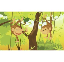 Illustration de deux singes suspendus aux arbres