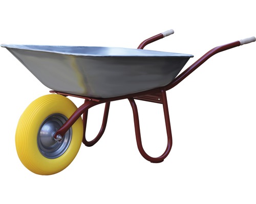 Brouette Pro CAPITO PRAKTICA 85 litres, cuve plate, pneus polypropylène avec remplissage mousse, avec bague d'arrêt et jante en acier, poignées ergonomiques en bois de hêtre inclus Brouette avec cuve en acier et roue gonflable