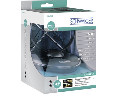 Antenne d''intérieur Schwaiger dans sa boîte pour réception DVB-T et FM