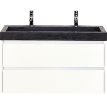 Lavabo double en pierre naturelle avec meuble bas Sanox DANTE lxhxp 101x58x45.5 cm couleur de façade blanc 81706901