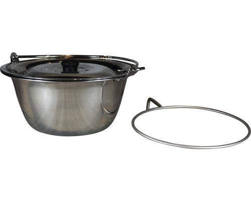 Casserole en acier inoxydable avec couvercle et anneau pour suspendre