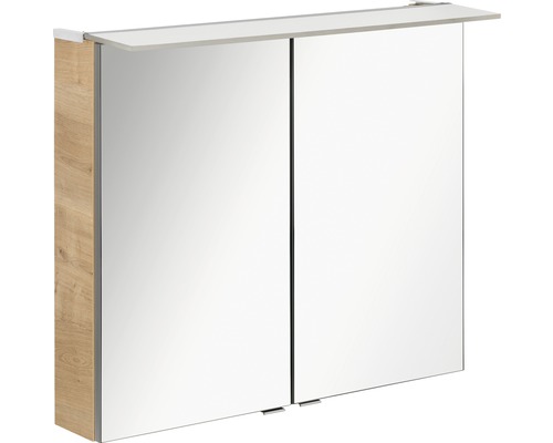 Armoire salle de bains à miroir LED Fackelmann b.perfect 80x69x15 cm 2 portes branche de chêne