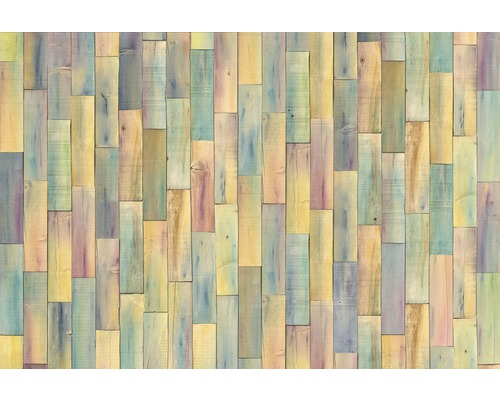 Papier peint panoramique intissé XXL4-028 Bazar 4 pces 368 x 248 cm Mur en bois avec des planches verticales de différentes couleurs