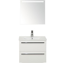 Set de meubles de salle de bains Sanox Seville lxhxp 61 x 170 x 46 cm couleur de façade blanc haute brillance avec vasque en céramique blanc et meuble sous vasque vasque miroir avec éclairage LED