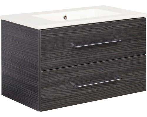 Badmöbelset FACKELMANN B.perfekt 80 cm mit Waschtisch Dark Oak Waschtischunterschrank mit zwei Schubladen und Waschbecken