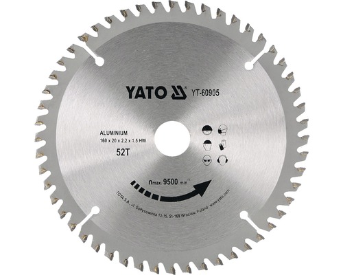 Lame de scie circulaire Yato HM/AI 160 x 2,2 x 20 mm 52 Z
