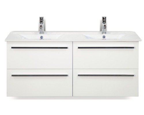 Set de meubles de salles de bains Sanox Seville lxhxp 121 x 52 x 46 cm couleur de façade blanc haute brillance avec vasque en céramique blanc