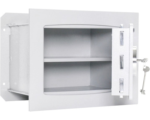 Coffre-fort ouvert avec clé et deux étagères