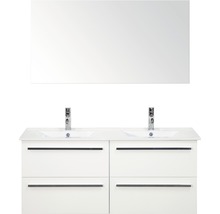Badmöbel-Set Sanox Seville BxHxT 121 x 170 x 46 cm Frontfarbe weiß hochglanz mit Waschtisch Keramik weiß und Waschtischunterschrank Doppelwaschtisch Spiegel