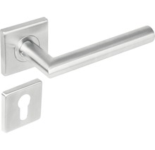 Türdrücker aus Edelstahl mit Vierkantrosette und Schlüsselrosette