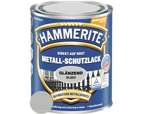 Laque de protection pour métaux HAMMERITE gris argent brillant 750 ml Peinture de protection des métaux Hammerite, brillante, argentée, dans un seau métallique