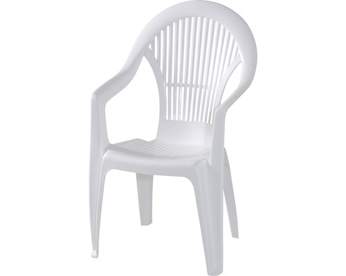 Fauteuil empilable Progarden Vega blanc plastique plein, monobloc, empilable, dossier haut Fauteuil de jardin en plastique avec accoudoirs