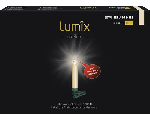 Lumix Superlight bougie de Noël sans fil, jeu d''extension ivoire mini sur fond noir