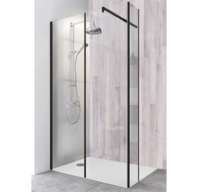 Begehbare Dusche mit schwarzem Rahmen und Kopfbrause