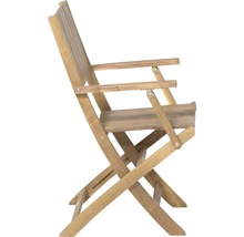 Gartenstuhl aus Holz mit Armlehnen in Seitenansicht