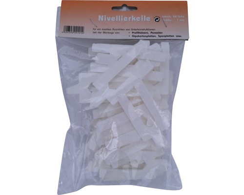 Cale d'égalisation blanche 1 mm sachet de 50 unités Cales de nivellement en sachet, pour l''alignement des sous-constructions