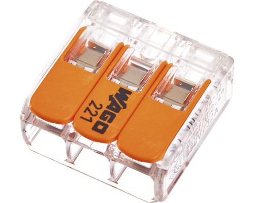 Borne de raccordement Wago 221-413 COMPACT 4 mm² 3 conducteurs tous types de connecteur levier à charnière 50 pièces