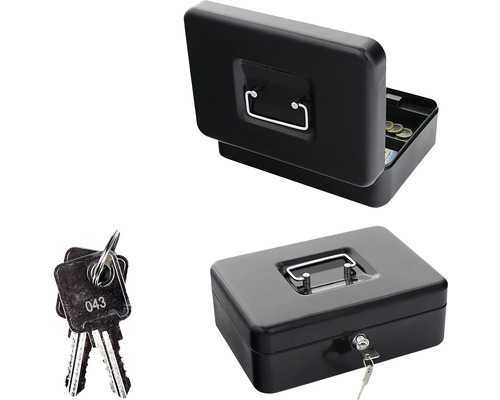 Schwarze Geldkassette mit Schlüssel und Münzeinsatz
