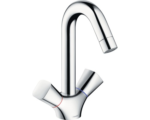 Mélangeur de lavabo hansgrohe Logis 71222000 chrome, mécanisme de vidage compris Robinet d''eau avec deux poignées