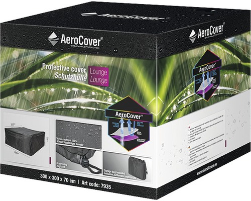 Emballage d''une housse de protection AeroCover pour mobilier de salon de jardin mesurant 300 x 300 x 70 centimètres