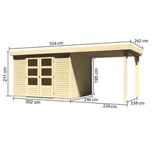Gartenhaus Karibu Kodiak 5 mit Schleppdach 2,25 m 572 x 262 cm natur